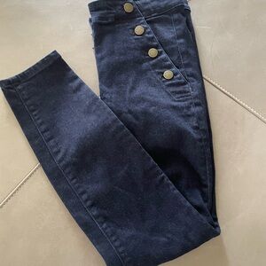 Ann Taylor Navy Skinny Jeans with Side Button Detail